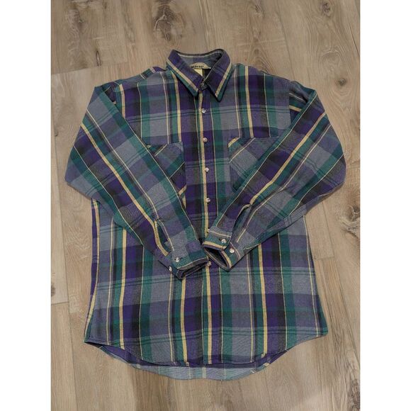 Vintage St. John's Bay Flannel Men's Large Tall LT USA Made Purple Green Plaid - Picture 1 of 14